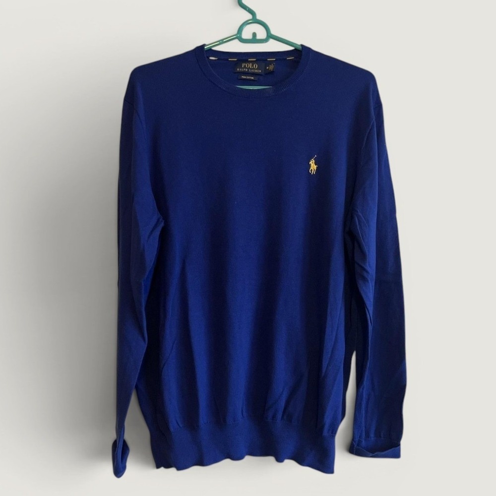 Polo Ralph Lauren Sweater Mens Medium Blue Pima Cotton Crewneck Pony Logo